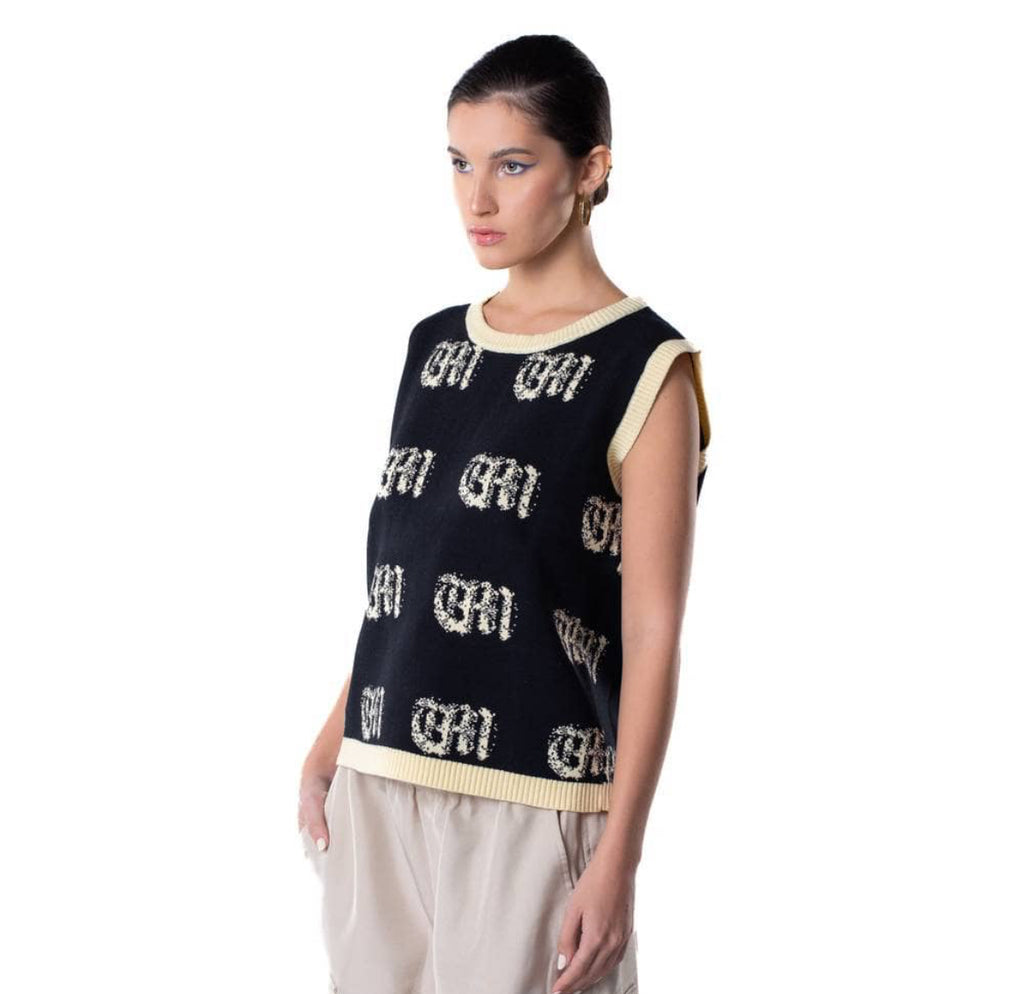 KNITTED TANK TOP CODED SOCIETY PATTERN