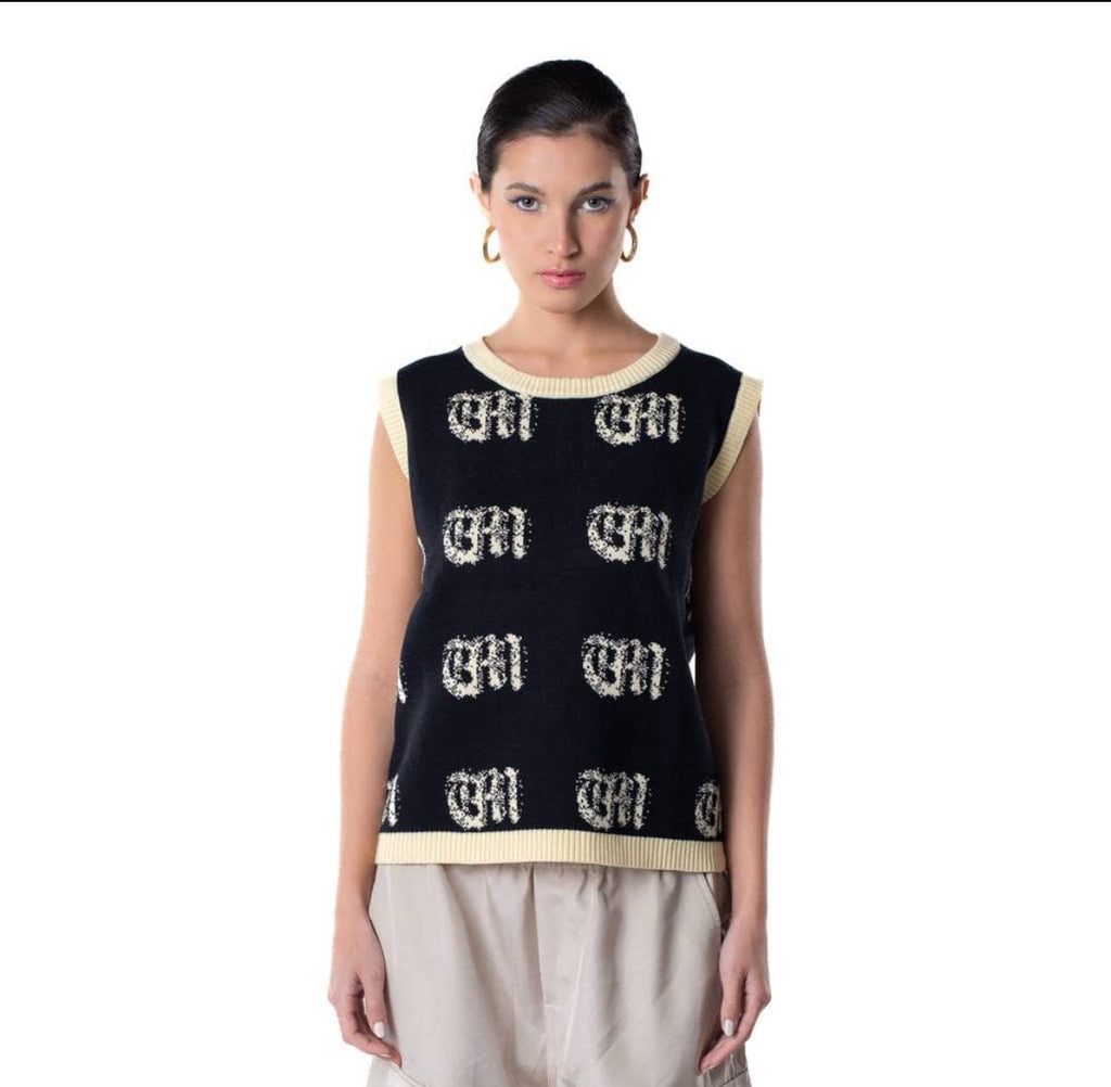 KNITTED TANK TOP CODED SOCIETY PATTERN