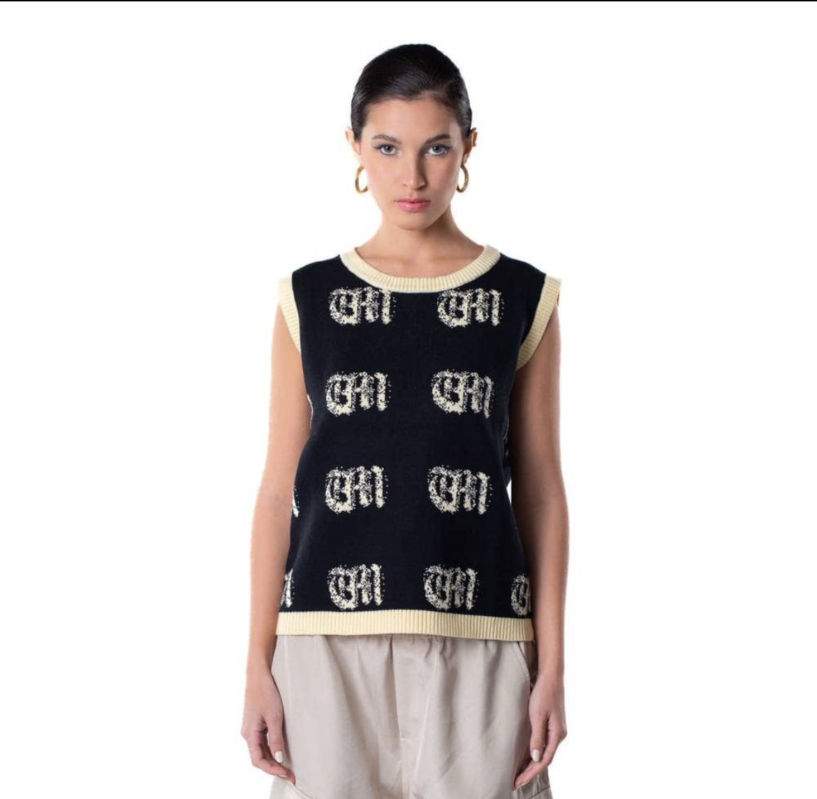 KNITTED TANK TOP CODED SOCIETY PATTERN