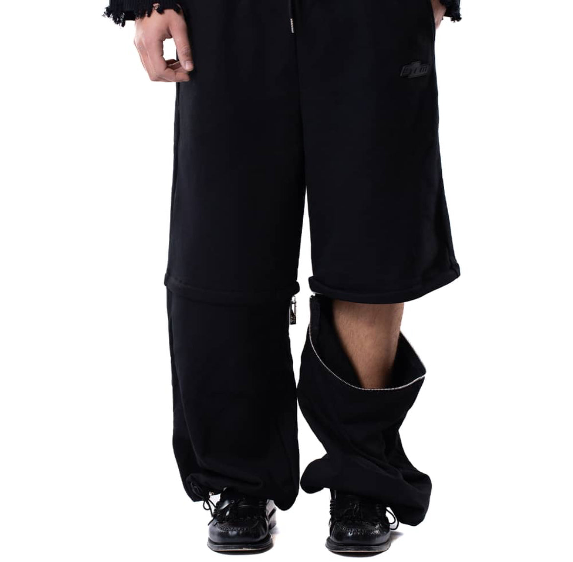ZIP-OFF BLACK COTTON PANTS