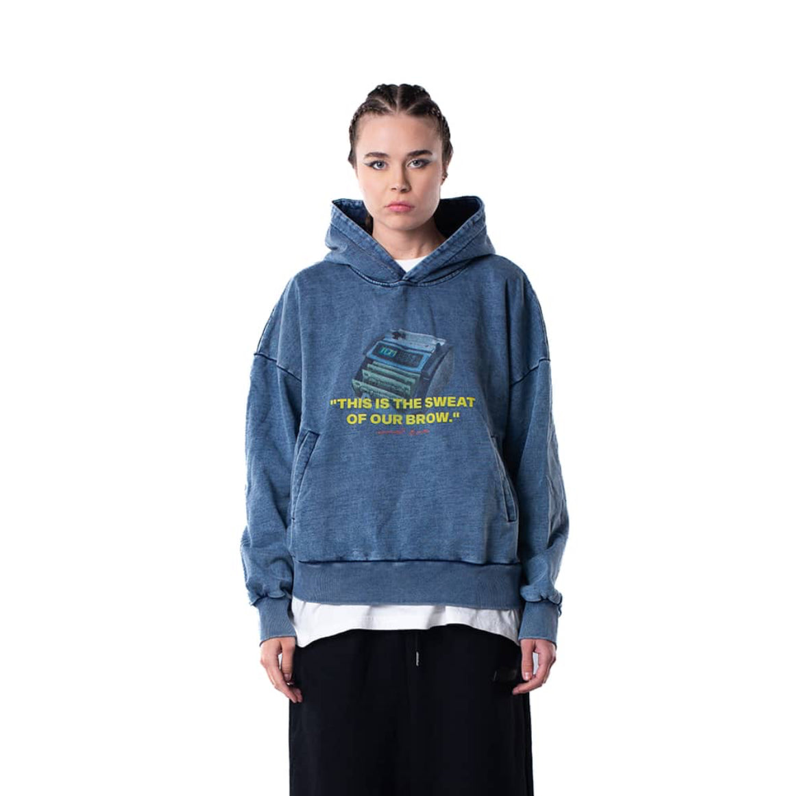 CASH COUNT WASHED BLUE HOODIE