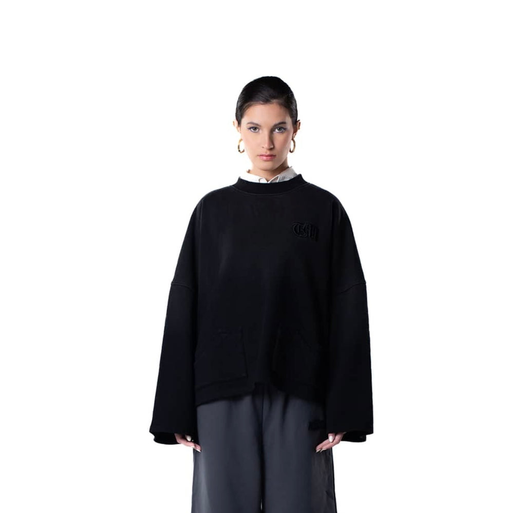 CROPPED BLACK WASHED SWEATER