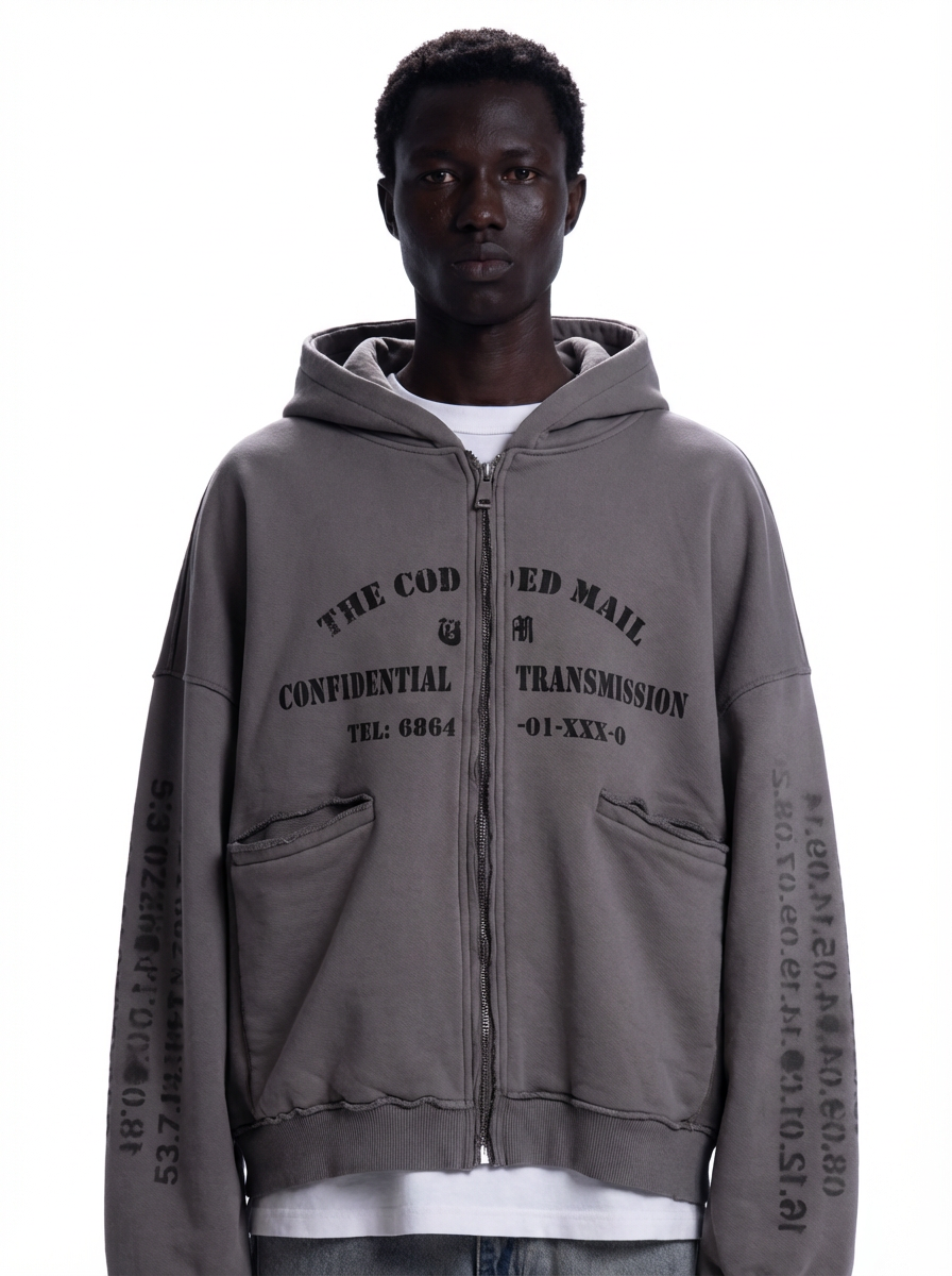 CONFIDENTIAL ZIP UP HOODIE