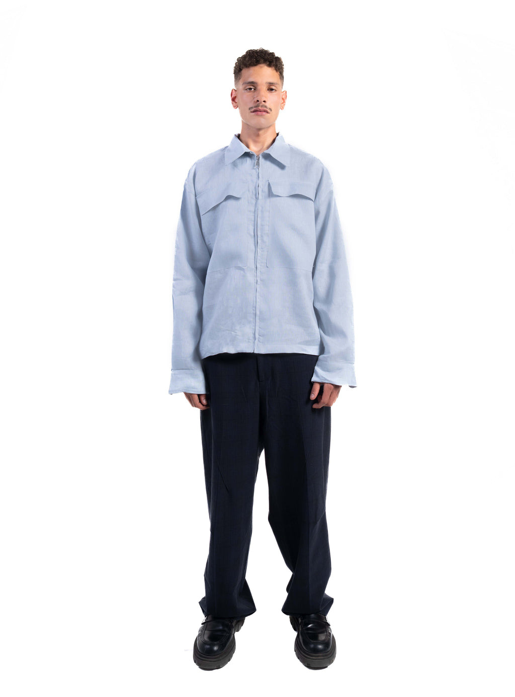 Zipper Linen Baby blue | SHIRT