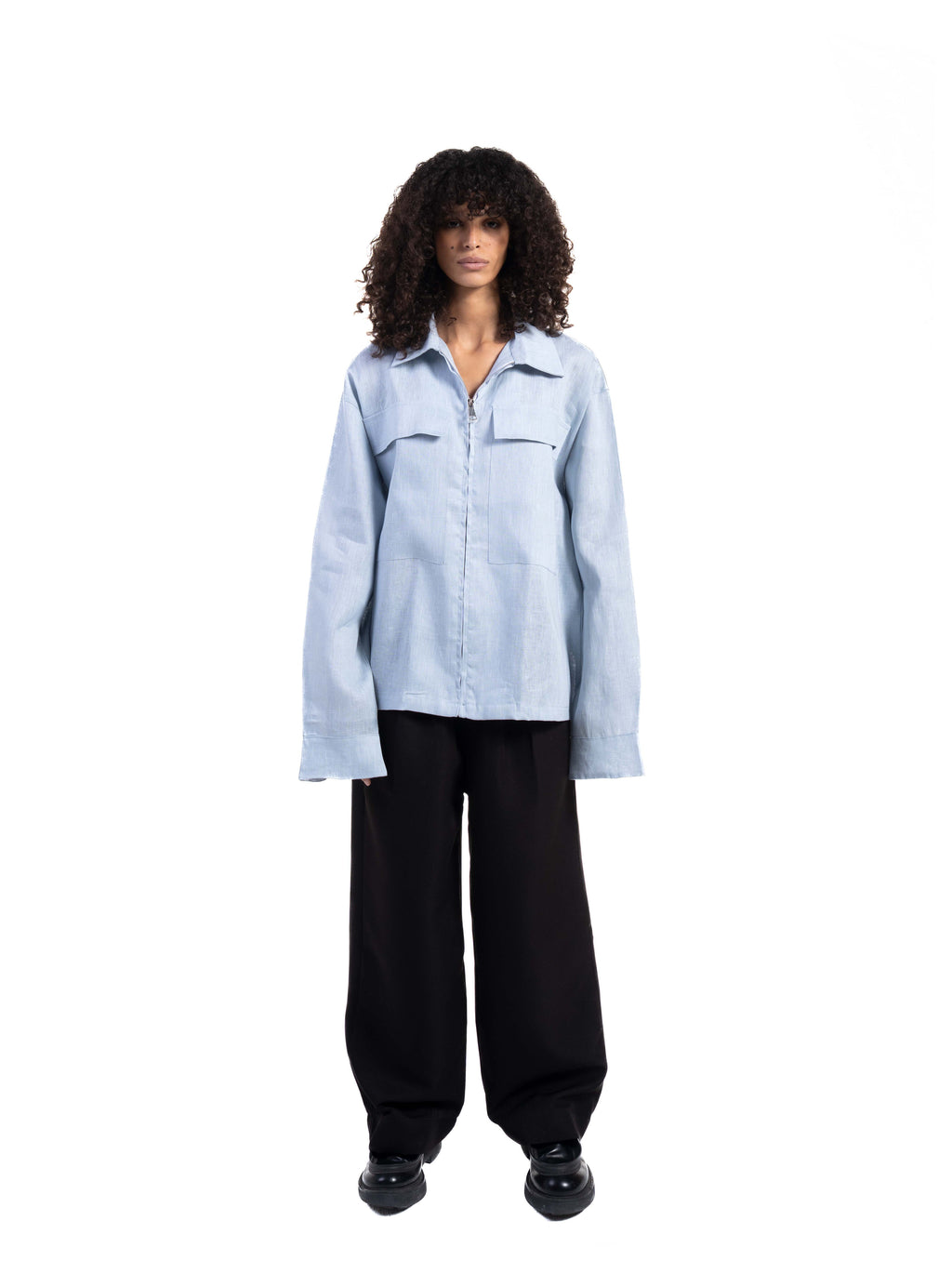 Zipper Linen Baby blue | SHIRT